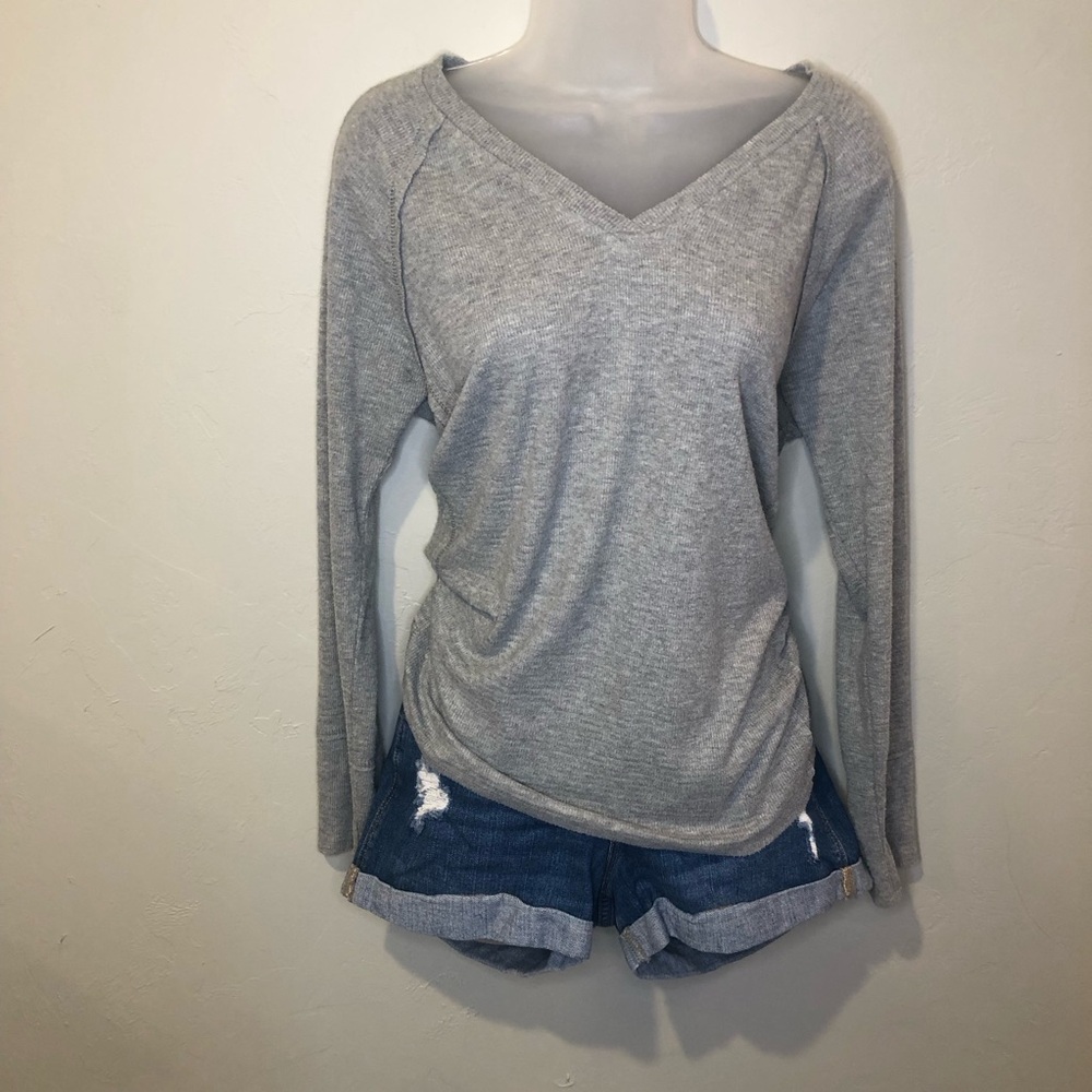 Wildfox Women's Gray Haley Brushed Sweater Waffle Top Size Medium